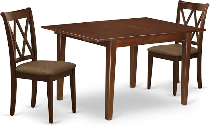 East West Furniture MLCL3-MAH-C 3 Piece Dining Room Furniture Set Contains a Rectangle Wooden Table with Butterfly Leaf and 2 Linen Fabric Kitchen Dining Chairs, 36x54 Inch, Mahogany