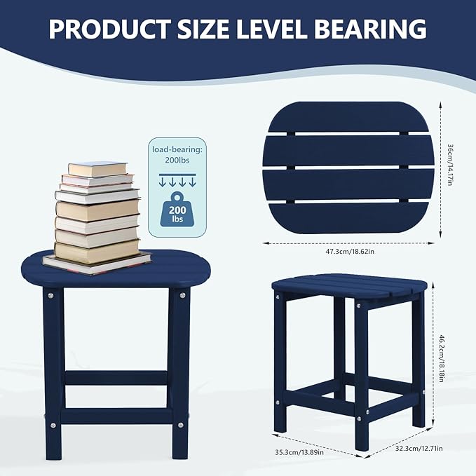 Hdpe Outdoor Adirondack Side Table, Wooden Textured, Set for Patio, Garden, Porch, Pool Composite Patio, Backyard, Bathroom and Indoor, Maintenance & Weather Resistant(Navy Blue)