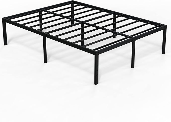 EMODA 18 Inch California King Bed Frames Heavy Duty Tall Metal Cal King Platform with Large Storage Space, No Box Spring Needed, Noise Free, Black