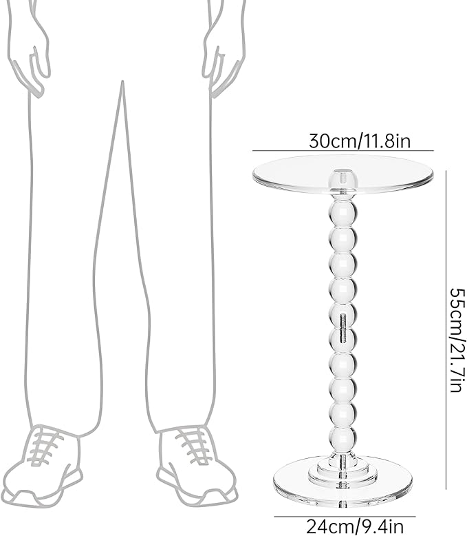 Acrylic Side Table, End Table Round Top with Solid Post for Living Room, Bedroom, Balcony, Easy Assembly (Clear) (Pedestal, Clear)