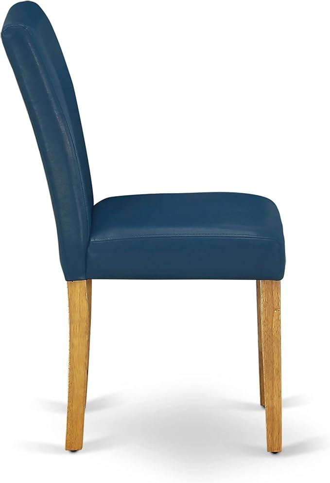 East West Furniture VAAB5-OAK-55 5 Piece Dining Table Set Includes an Oval Dining Room Table with Butterfly Leaf and 4 Oasis Blue Faux Leather Parsons Chairs, 40x76 Inch, Oak