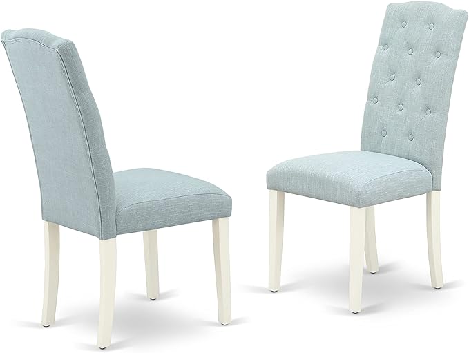 East West Furniture DOCE7-LWH-15 7 Piece Kitchen Table & Chairs Set Consist of a Rectangle Butterfly Leaf Dining Table and 6 Baby Blue Linen Fabric Parson Chairs, 42x78 Inch, Linen White