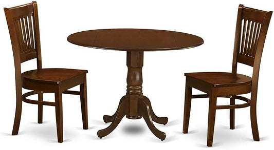East West Furniture DLVA3-ESP-W 3 Piece Dinette Set for Small Spaces Contains a Round Dining Table with Dropleaf and 2 Dining Room Chairs, 42x42 Inch, Espresso