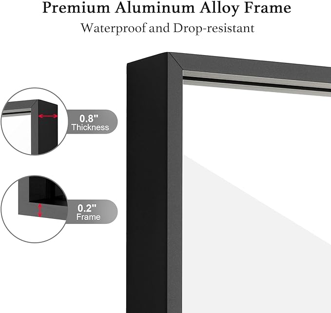 20x40 Inch Black Bathroom Mirror, Copper-Free Mirror, Aluminum Alloy Frame Vanity Mirror, Rectangle Wall Mounted Mirror for Bedroom/Living Room/Porch Horizontal or Vertical
