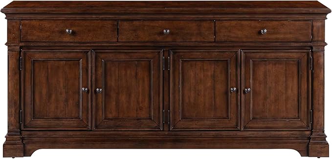 Liberty Furniture Arden Road TV Console, 74 Inch, Satin Cherry, 3 Drawers, 4 Doors