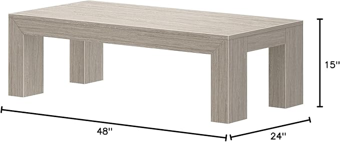 Plank+Beam Modern Rectangular Coffee Table, 48", Medium Sized Coffee Table, Center Tables for Small Spaces, Living Space Medium Tea Table, Seashell Wirebrush