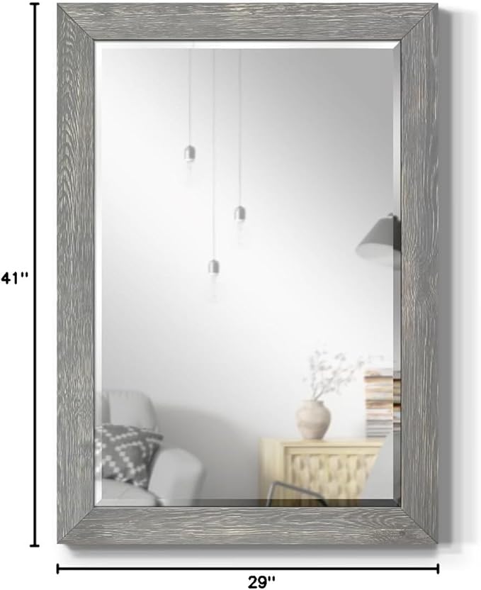 Gray Rustic Mirror Rectangular Barnwood Framed Wall Mirror for Home Decor, Vertical or Horizontal Hanging, 41x29