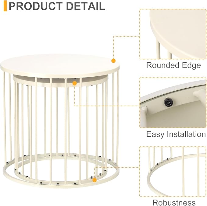 LEWIS&WAYNE Outdoor Side Table Set of 2, Metal Circle Accent End Tables for Balcony Backyard Garden Indoor Living Room, Durable Nesting Coffee Tables, 20”+16” Dia, White