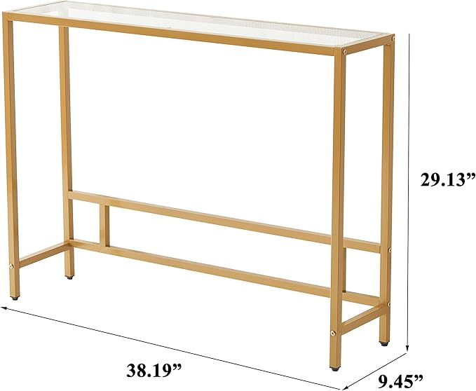 MAJARO Small Modern Console Table for Entryway, Tempered Glass with Metal Frame Sofa Table for Living Room, Hallway, Office (Single-Layer, Gold)