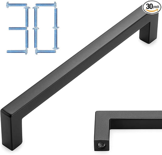 KOOFIZO 30-Pack Solid Square Bar Cabinet Handle - Black Furniture Pull, 5 Inch/128mm Screwhole Distance for Kitchen Cupboard Door, Bedroom Dresser Drawer, Bathroom Wardrobe Hardware
