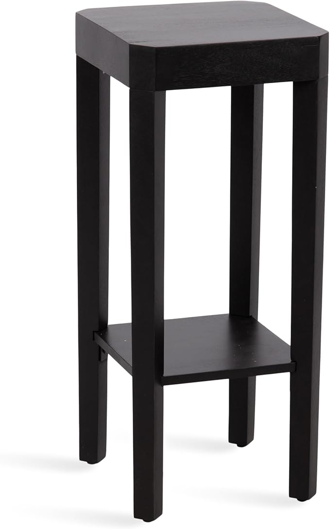 Kate and Laurel Talcott Modern Square Wood Drink Table, 12 x 12 x 28, Black, Transitional Decorative Two-Tier Pedestal Table for Use as Plant Stand Indoors or Living Room Decor Accent