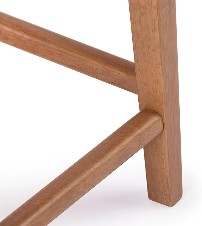 Plank+Beam Smythe Dining Stool, 18" Vanity Stools, Set of 2, Sturdy Wood Modern Kitchen Stool, Saddle Seat Backless Chair, Metal Footrest, Pecan