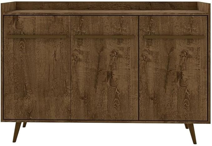 Manhattan Comfort Bradley Buffet Cabinet with Storage, Mid Century Modern Sideboard with 4 Shelves and Soft Close Doors, TV Stand Media Console for up to 50" Screens, 53.54" Long, Rustic Brown