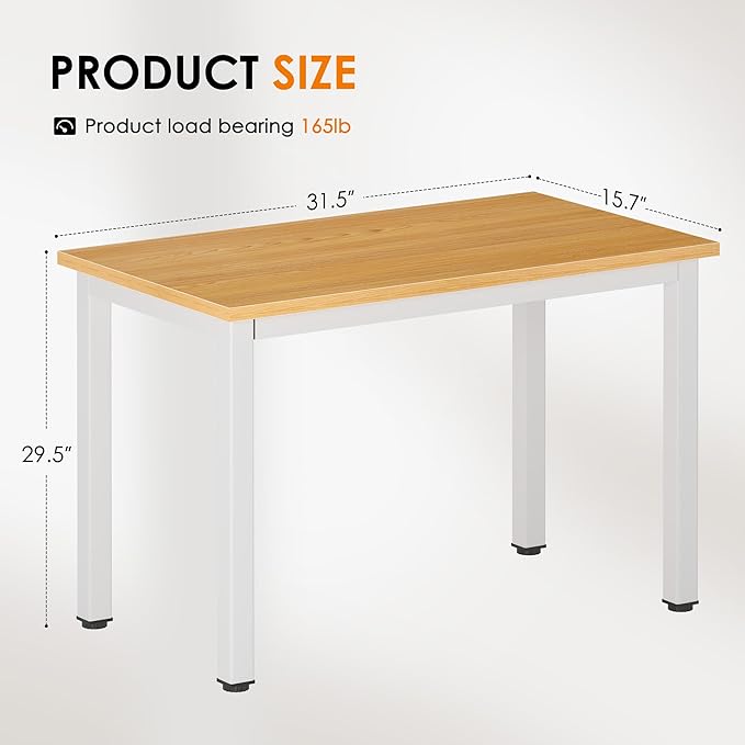 DlandHome 31.5 inches Small Computer Desk for Home Office Activity Table Writing Table for Small Spaces Study Table Student Laptop Desk Teak and White DND-AC3TW-8040,Teak + White