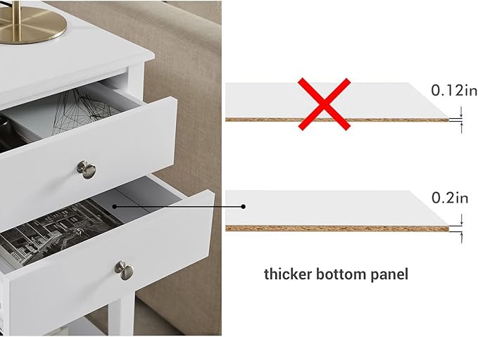 conifferism White Nightstand with Charging Station 28 inches Tall for Bedroom, Sofa Side Table with 2 Drawers,Large End Table with USB Ports,Modern Bedside Table for Home Living Room