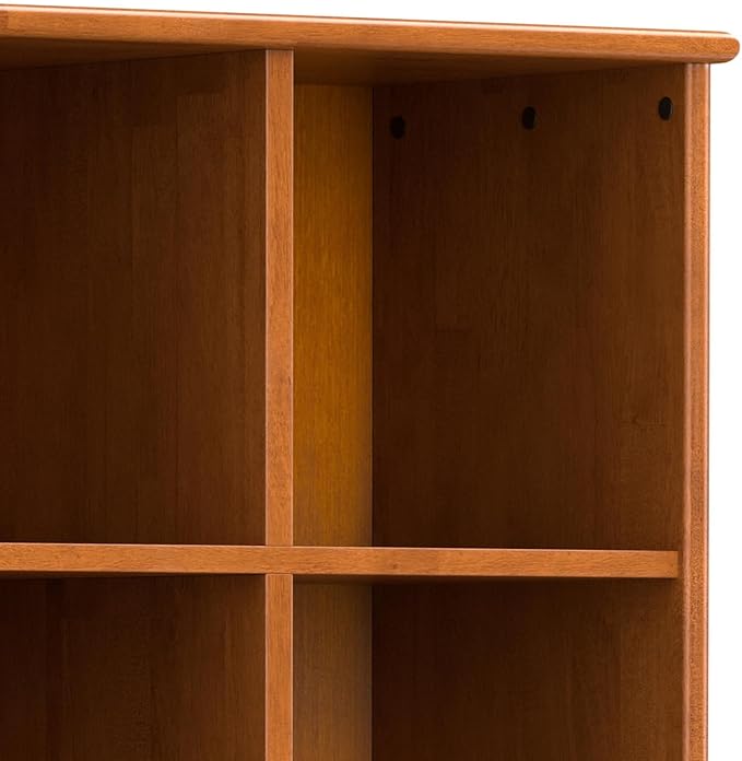 SIMPLIHOME Draper Bookcase - 58 inch Tall 9-Cube Solid Hardwood Cube Organizer with Drawers in Teak Brown, Mid-Century Storage for Living Room, Entryway or Bedroom with Cubbies and Angled Legs