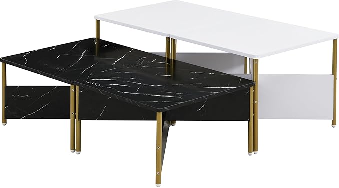 Christopher Knight Home Lana Wooden Nesting Coffee Table Set of 4, Mid Century Modern Square Living Room Table, Free Adjustable Shape Table, Versatile and Stylish Living Room Furniture, White + Black