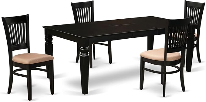 East West Furniture LGVA5-BLK-C 5 Piece Dining Room Furniture Set Includes a Rectangle Kitchen Table with Butterfly Leaf and 4 Linen Fabric Upholstered Chairs, 42x84 Inch, Black