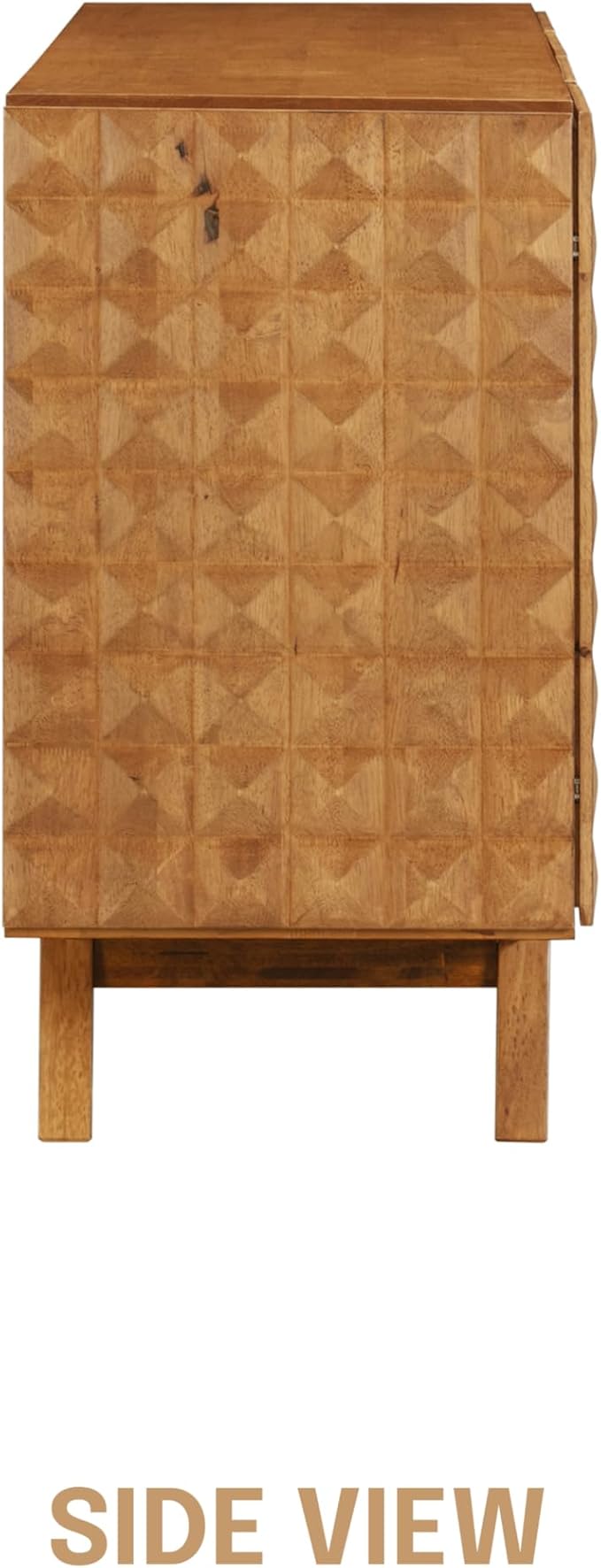 NTC Sapa Mid-Century Modern Solid Wood Sideboard – 4-Door Accent Buffet Cabinet with Carved Geometric Fronts, for Living Room, Dining Room, or Entryway, Effortless Assembly, Teak Look
