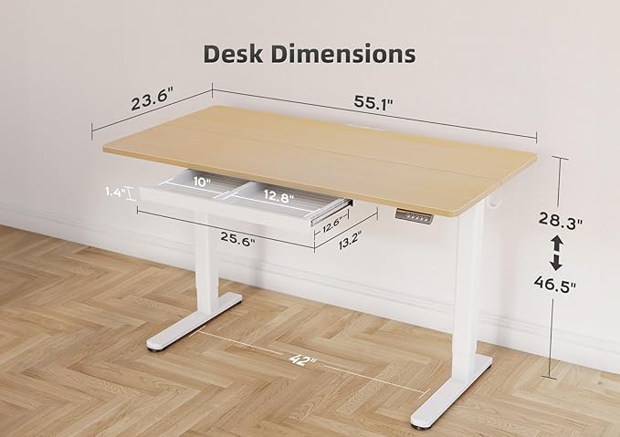 YDN Standing Desk with Drawers, Height Adjustable Desk 55 x 24 Inch, Electric Sit Stand Home Office, Natural