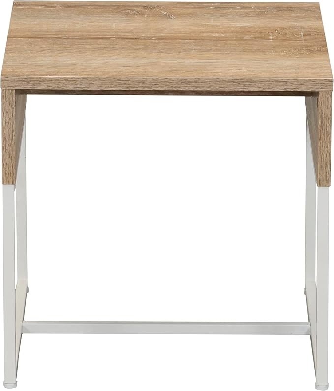 Household Essentials Wrap Square Side End Table Coastal Oak Rustic Wood Grain and White Metal