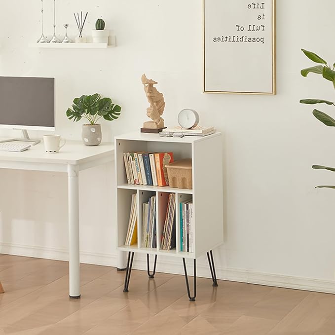 Record Player Stand with Vinyl Storage, Cabinet Holds Up to 150 Albums, End Table for Turntable, Living Room, White