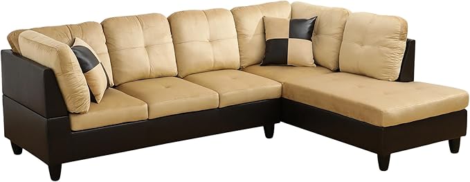 NicBex Sectional Couch 3 Pieces Sofa Set with Left Chaise Lint PVC L Shaped Cloud Couch for Living Room Furniture Sets with Storage Ottoman, Modular Sofa for Living Room & Apartment, Beige+Black