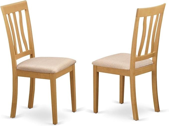 East West Furniture DLAN3-OAK-C 3 Piece Kitchen Table & Chairs Set Contains a Round Dining Room Table with Dropleaf and 2 Linen Fabric Upholstered Dining Chairs, 42x42 Inch, Oak