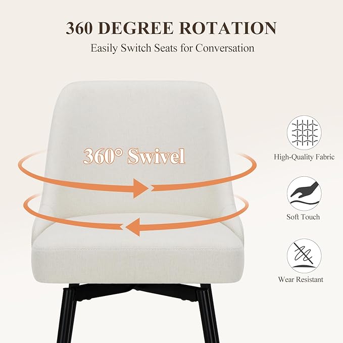 COLAMY Bar Stools Set of 4, 26.18" Counter Height Swivel Stools with Thick Padded Seat, Adjustable Footrest & 360° Rotation, Soft Fabric Upholstery for Kitchen Island/Home Bar/Cafe, Beige