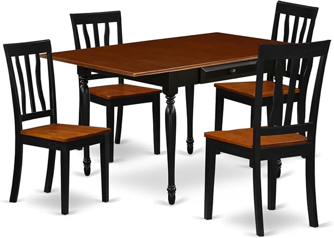 East West Furniture MZAN5-BCH-W 5 Piece Kitchen Table & Chairs Set Includes a Rectangle Dining Room Table with Dropleaf and 4 Dining Chairs, 36x54 Inch, Black & Cherry