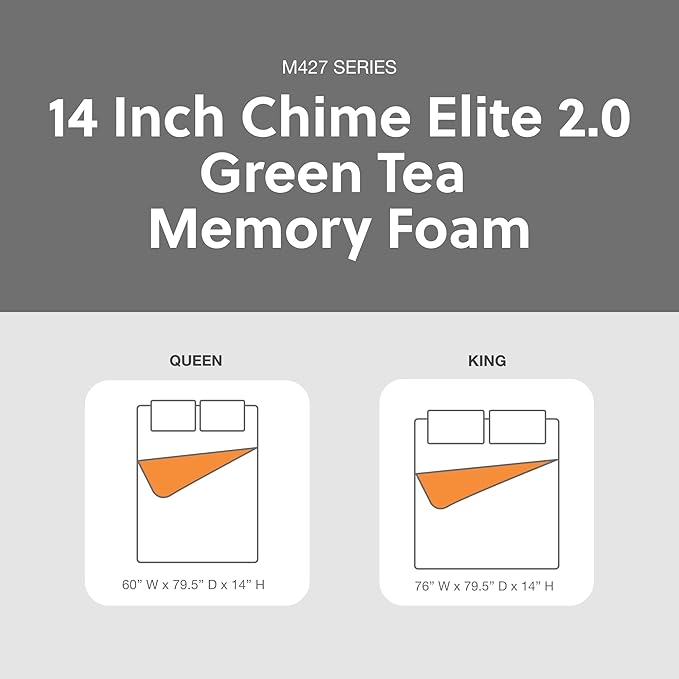 Signature Design by Ashley 14 Inch Chime Elite 2.0 Ultra Plush Green Tea Memory Foam Mattress for Cool Sleep and Pressure Relief, Queen, Fiberglass Free, Mattress In A Box