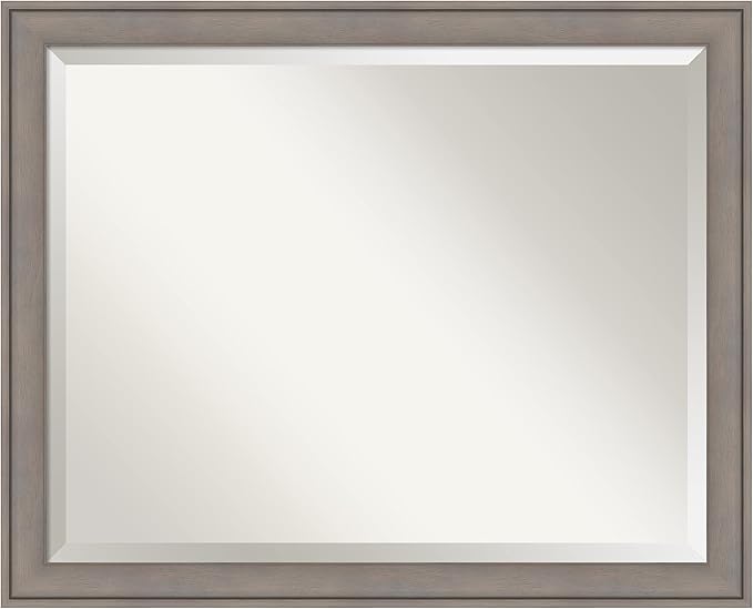 Amanti Art Grey Wall Mirror 26x32 Greywash Rectangle Bathroom Mirror for Wall Decor Living Room, Large Country Rustic Wood Frame, Hangs Horizonally and Vertically, Bathroom Decor, Beveled Edge