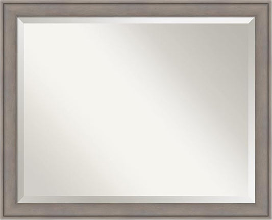 Amanti Art Grey Wall Mirror 26x32 Greywash Rectangle Bathroom Mirror for Wall Decor Living Room, Large Country Rustic Wood Frame, Hangs Horizonally and Vertically, Bathroom Decor, Beveled Edge