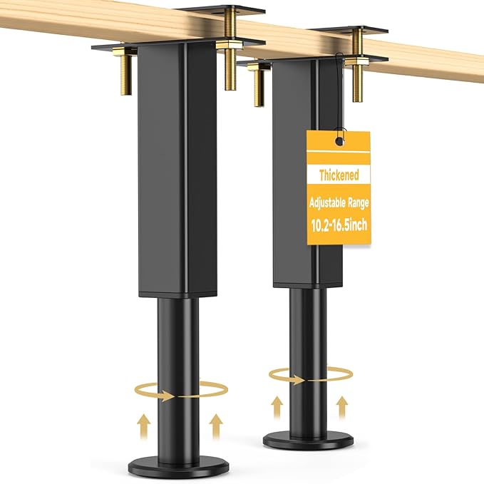 2PCS Adjustable Height Bed Support Legs, 10.2-16.5In, Metal Heavy Furniture Legs with Rubber Non-Slip for Sofa/Cabinet/Couch/Dresser/Table, Furniture Feet Replacement for King Queen Bed Frame Slat