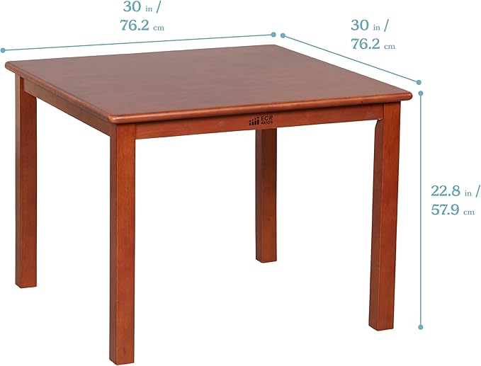 ECR4Kids 30in x 30in Square Hardwood Table and Chair Set, 12in Seat Height, Kids Furniture, Dark Walnut