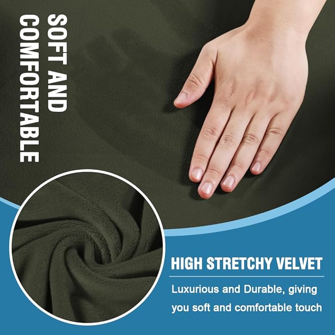 H.VERSAILTEX Sofa Cover 3 Piece T Cushion Sofa Slipcovers Thick Velvet Couch Cover Stretch T Cushion Sofa Covers for 2 Cushion Couch with 2 Individual T Cushion Covers, Olive
