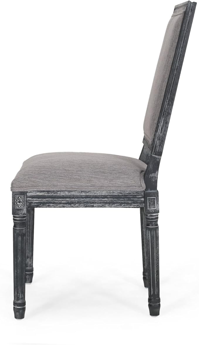Merax Upholstered Solid Wood Dining Chairs Set of 2, French Country Style Accent Side Seating Furniture for Kitchen, Living Room, Cushioned Back, Grey