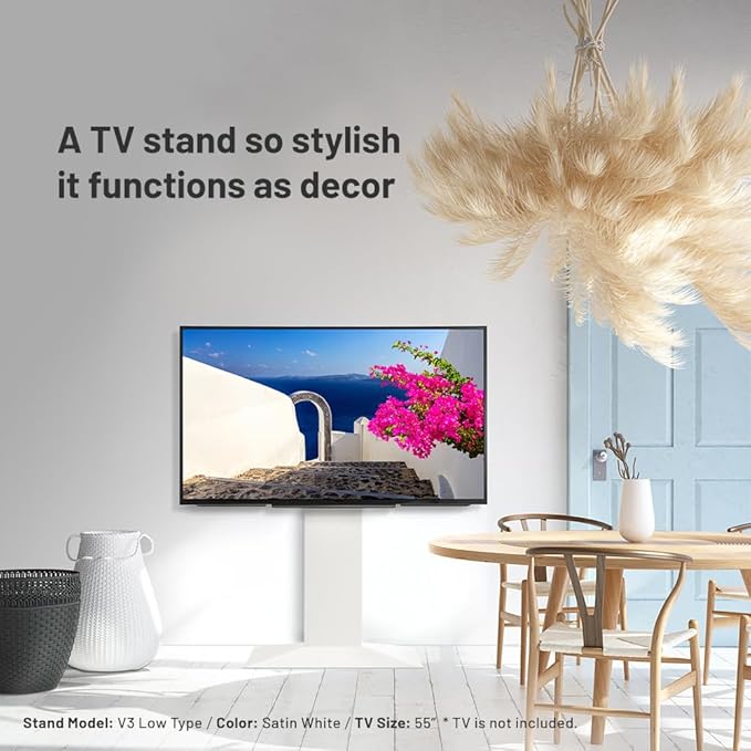 WALL V3 High Type | Sleek 32-80 Inch Universal Ultra Thin TV Stand | Satin White | for Living Room and Bedroom, Space Saving, Adjustable Mount, No Drill, Japan-Engineered Design