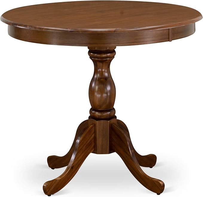 East West Furniture AMSI3-AWA-04 3 Piece Dining Set for Small Spaces Contains a Round Kitchen Table with Pedestal and 2 Light Tan Linen Fabric Parson Chairs, 36x36 Inch, Walnut