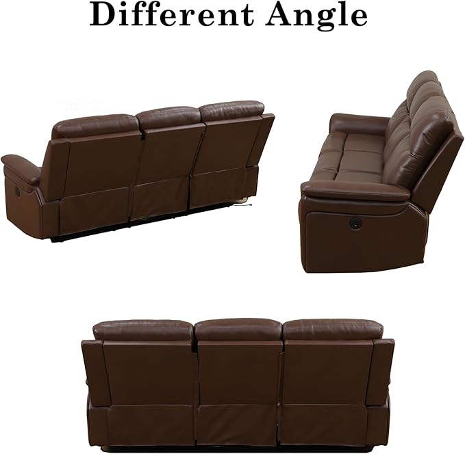 PU Leather Power Wall Hugger Chair Double Reclining Sectional Sofa 3-Seater Loveseat Couch with Reversible Coffee Table, Wireless Chargers, USB Port and Ambient LED Light for Living Room RV Theater