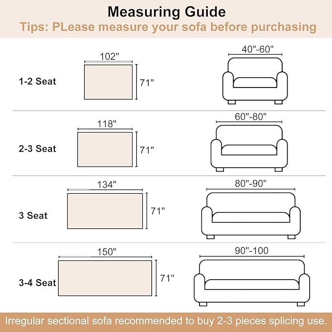 Boho Sofa Cover, Couch Covers for 3 Cushion Couch Sofa Pet Friendly, Sofa Cover Washable, Soft Chenille Living Room Couch Covers Slipcover, Pet Furniture Protecto(1# Khaki, 71" x 134")