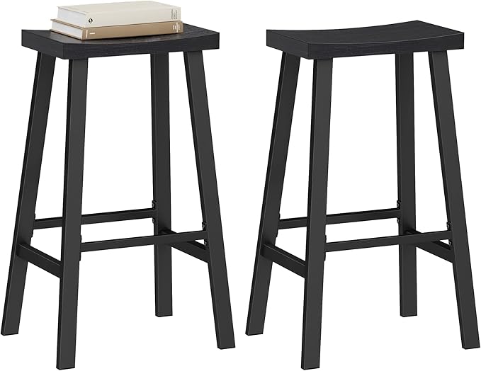 VASAGLE Bar Stools Set of 2, Counter Height Stools, Bar Chairs with Footrest, 29.1 Inches Tall Kitchen Breakfast Stools, Industrial, Living Room Party Room, Black ULBC094B56