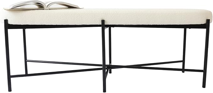 54” upholstered Boucle Accent Ottoman Bench for entryway, Living Rooms, lounges, bedrooms-White Boucle