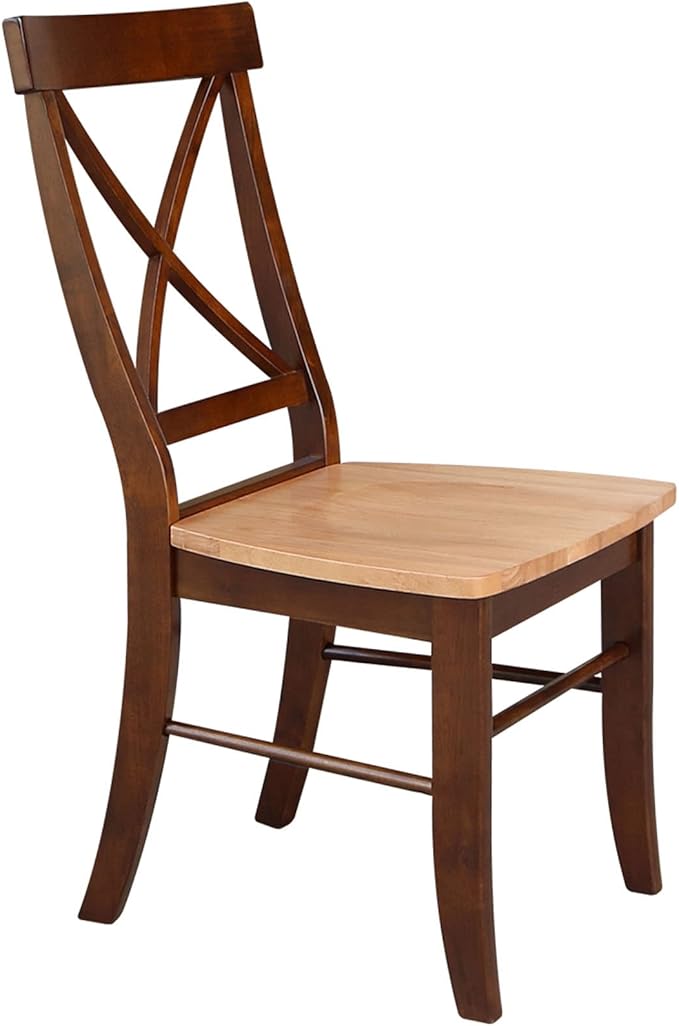 International Concepts X- Back Chair with Solid Wood Seat, Cinnemon/Espresso
