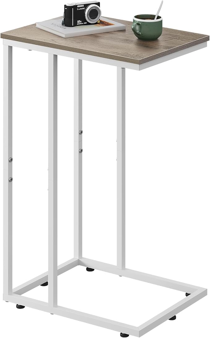 WLIVE Side Table, C Shaped End Table for Couch, Sofa and Bed, Large Desktop C Table for Living Room, Bedroom, Creamy Greige