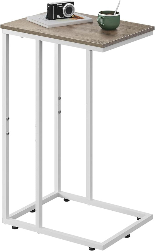 WLIVE Side Table, C Shaped End Table for Couch, Sofa and Bed, Large Desktop C Table for Living Room, Bedroom, Creamy Greige