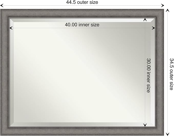 Amanti Art Grey Wall Mirror 35x45 Burnished Concrete Rectangle Bathroom Mirror for Wall Decor Living Room, X-Large Modern Contemporary Wood Frame, Hangs Horizonally and Vertically, Bathroom Decor