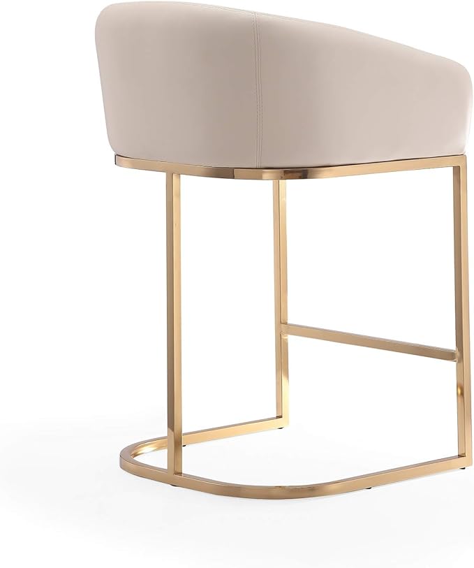 Manhattan Comfort Louvre 26 Inch Mid Century Modern Counter Height Bar Stools - Elegant Faux Leather Padded Seat, Stainless Steel Base with Footrest, Fully Assembled Barstools, Set of 3, Cream