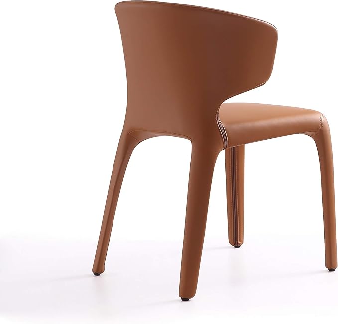 Manhattan Comfort Conrad Mid Century Modern Dining Chairs Woven Tweed Upholstered Kitchen Furniture with Contoured Back, Foam Padding & Metal Legs, Set of 2, Saddle