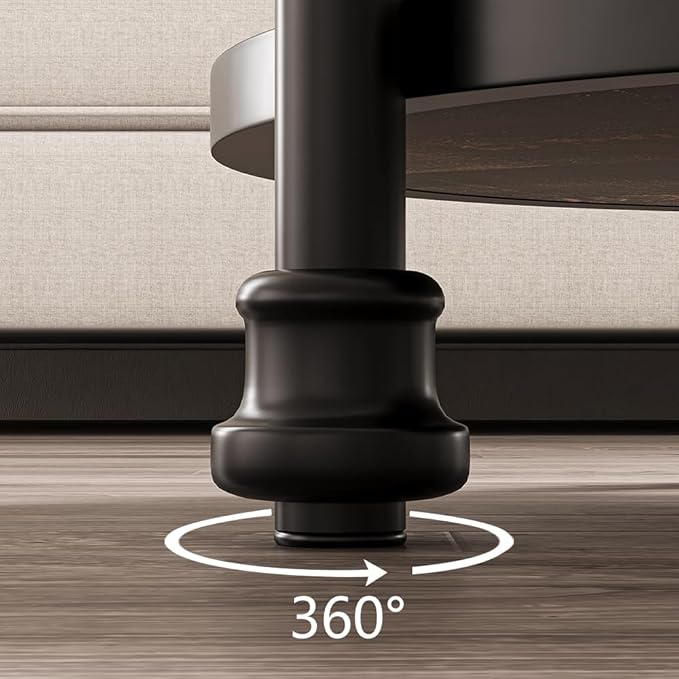 GarveeHome Round End Table with Storage Shelves, 3-Tier Round Farmhouse Side Table w/Mental Support Legs, Rustic End Table Accent Nighstands for Living Room Bedroom (A, Dark Oak)